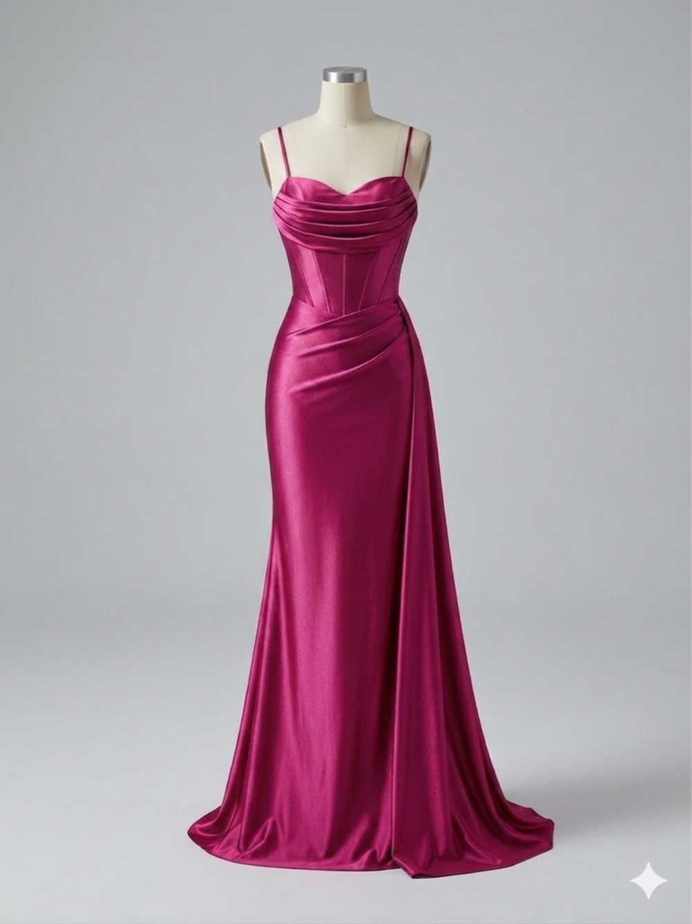 Elegant Fuchsia Satin Evening Gown with Draped Bodice